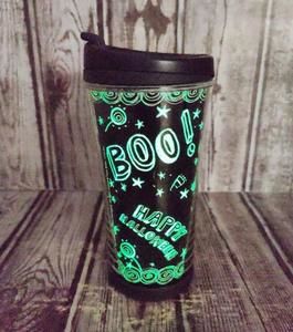 Starbucks Coffee Tumbler Cup Halloween Black 8 oz. Glow In The Dark 2007 EUC